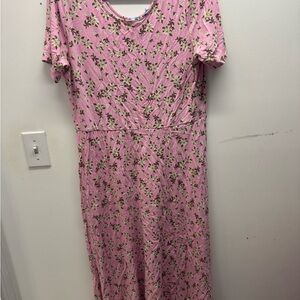 Draper James Pink Floral Short Sleeve Midi Dress